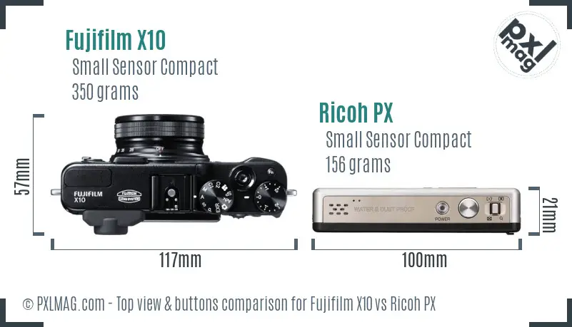 Fujifilm X10 vs Ricoh PX top view buttons comparison