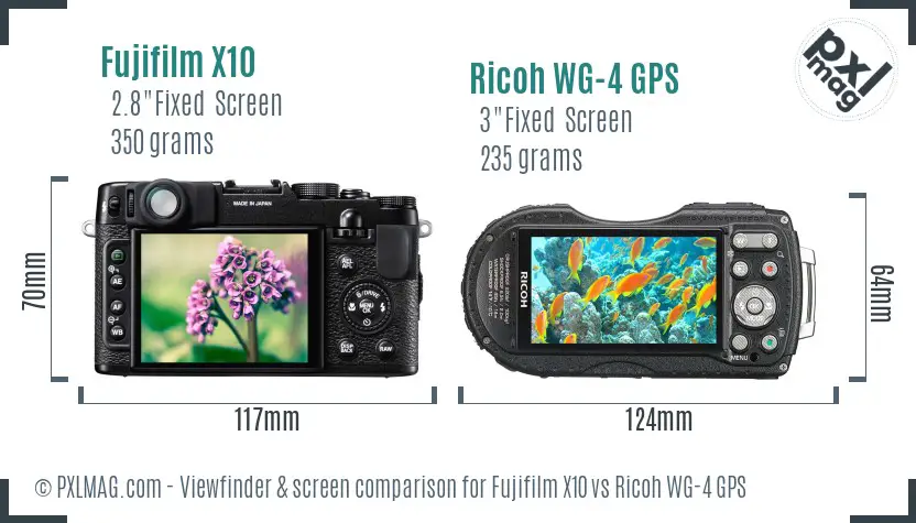 Fujifilm X10 vs Ricoh WG-4 GPS Screen and Viewfinder comparison