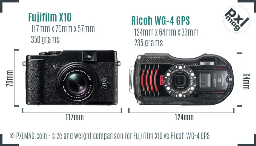 Fujifilm X10 vs Ricoh WG-4 GPS size comparison