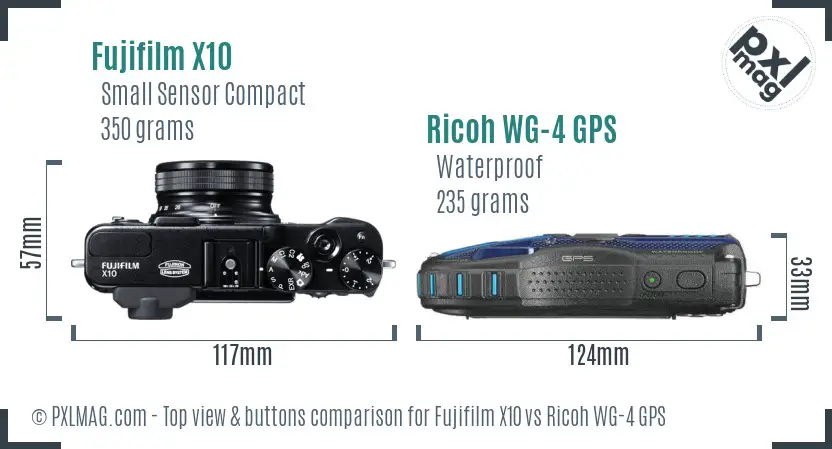 Fujifilm X10 vs Ricoh WG-4 GPS top view buttons comparison