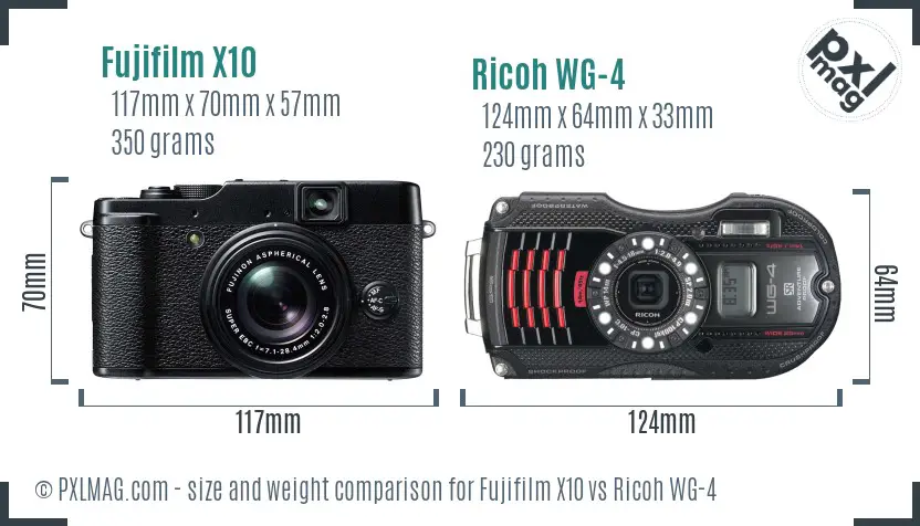 Fujifilm X10 vs Ricoh WG-4 size comparison Fujifilm X10 vs Ricoh WG-4 size comparison
