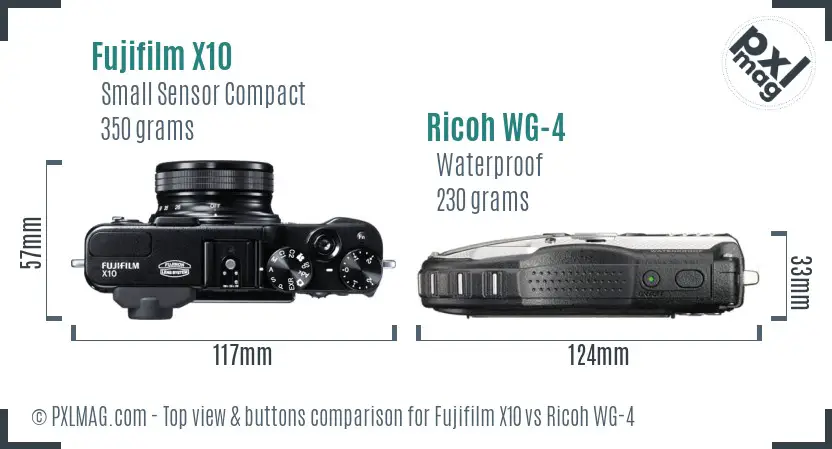 Fujifilm X10 vs Ricoh WG-4 top view buttons comparison Fujifilm X10 vs Ricoh WG-4 top view buttons comparison