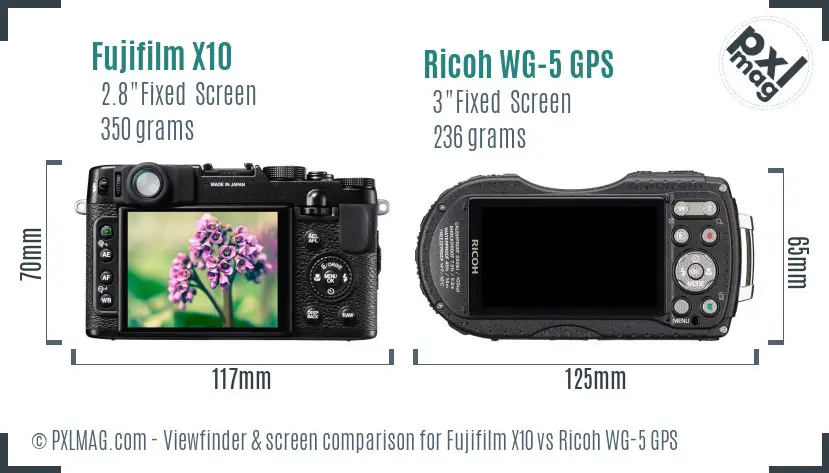 Fujifilm X10 vs Ricoh WG-5 GPS Screen and Viewfinder comparison