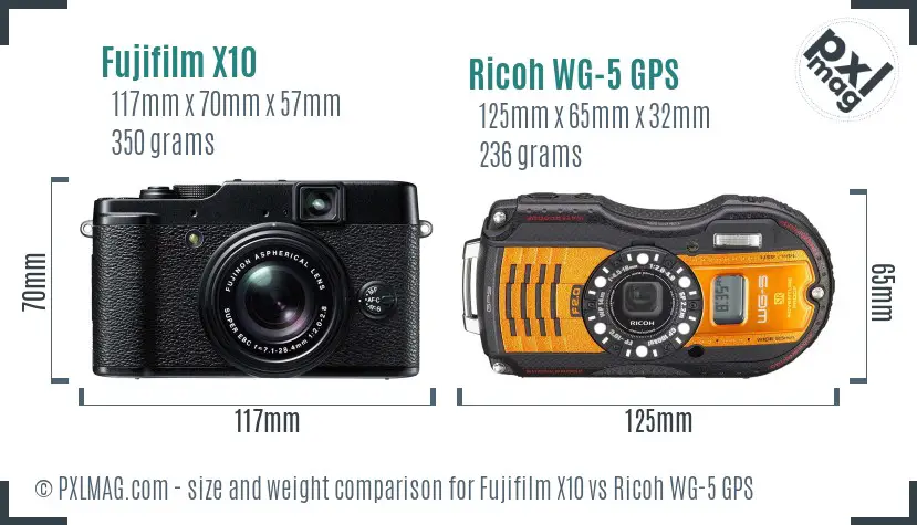 Fujifilm X10 vs Ricoh WG-5 GPS size comparison Fujifilm X10 vs Ricoh WG-5 GPS size comparison