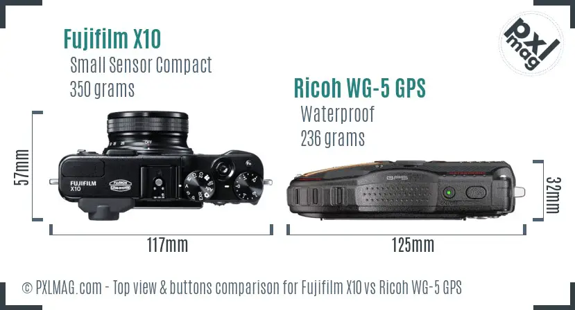Fujifilm X10 vs Ricoh WG-5 GPS top view buttons comparison