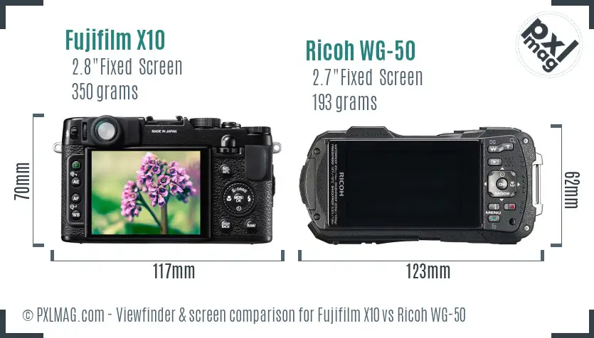 Fujifilm X10 vs Ricoh WG-50 Screen and Viewfinder comparison