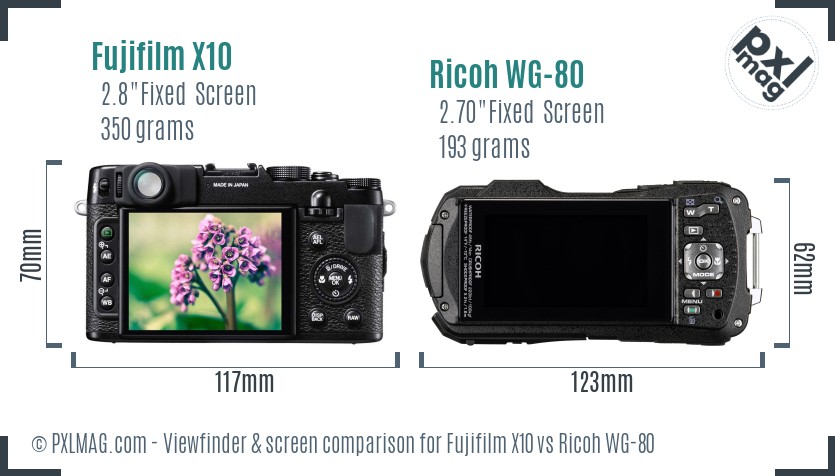 Fujifilm X10 vs Ricoh WG-80 Screen and Viewfinder comparison