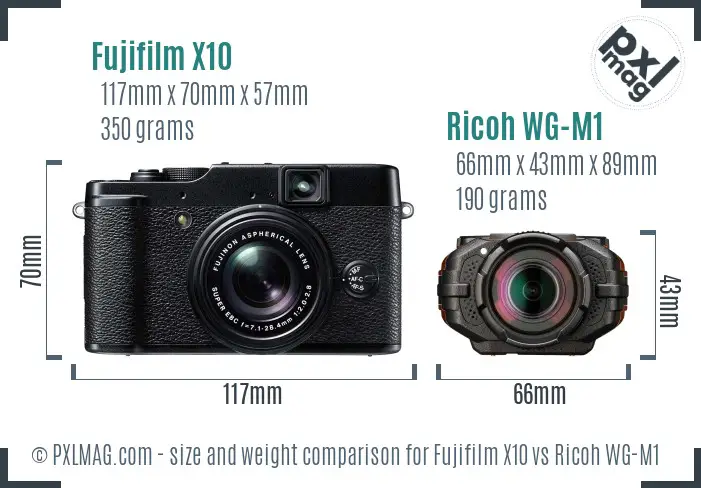 Fujifilm X10 vs Ricoh WG-M1 size comparison