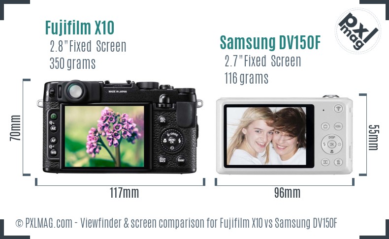 Fujifilm X10 vs Samsung DV150F Screen and Viewfinder comparison