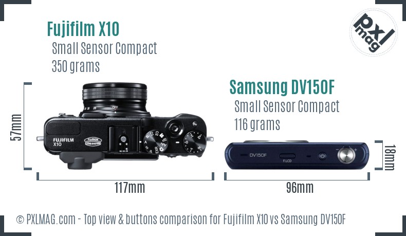 Fujifilm X10 vs Samsung DV150F top view buttons comparison