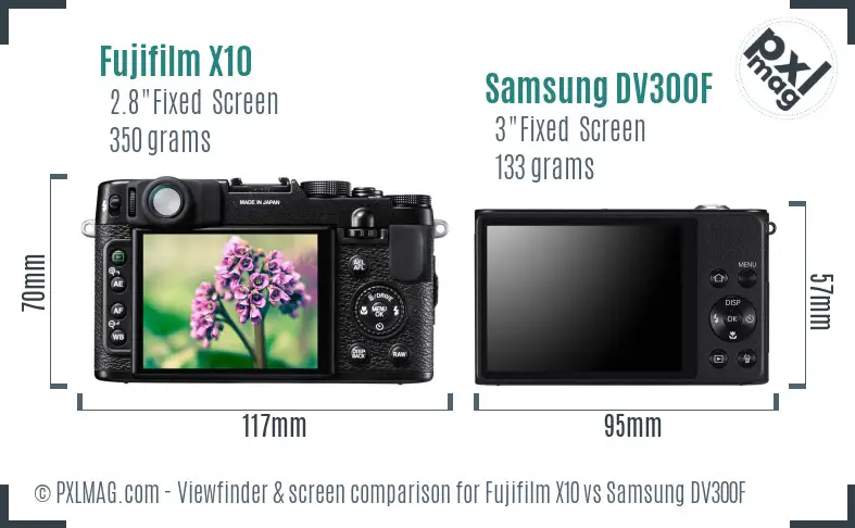 Fujifilm X10 vs Samsung DV300F Screen and Viewfinder comparison