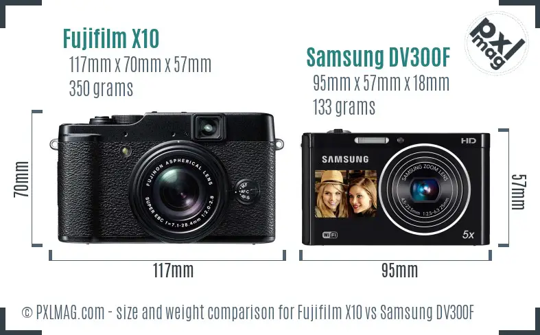 Fujifilm X10 vs Samsung DV300F size comparison