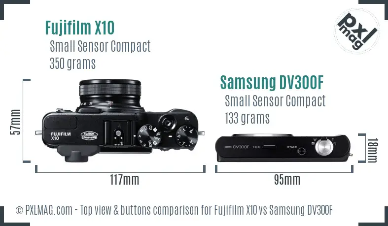 Fujifilm X10 vs Samsung DV300F top view buttons comparison