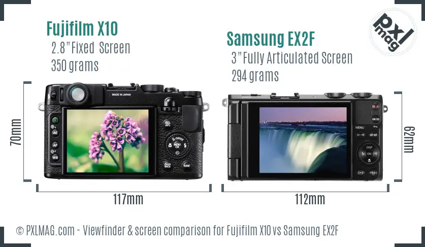 Fujifilm X10 vs Samsung EX2F Screen and Viewfinder comparison