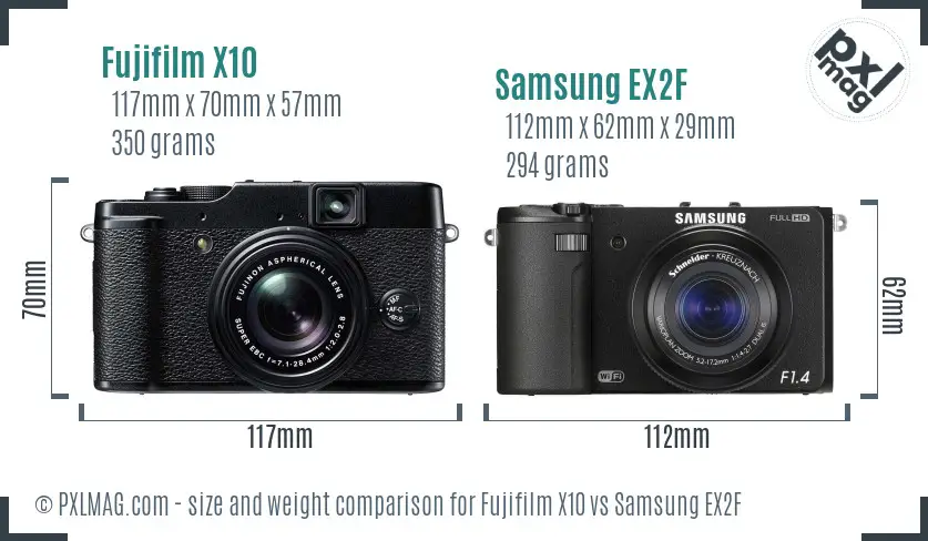 Fujifilm X10 vs Samsung EX2F size comparison