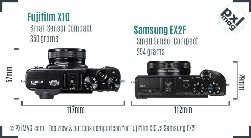 Fujifilm X10 vs Samsung EX2F top view buttons comparison