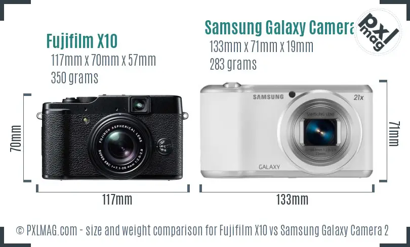 Fujifilm X10 vs Samsung Galaxy Camera 2 size comparison