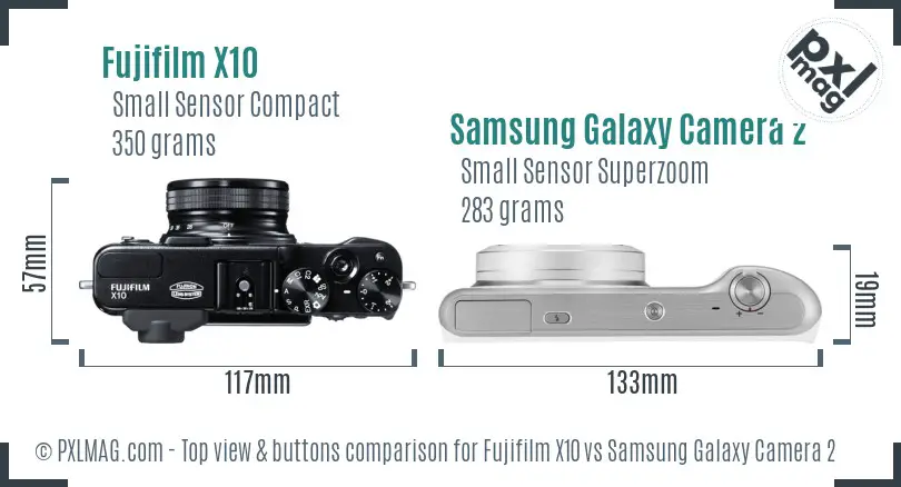 Fujifilm X10 vs Samsung Galaxy Camera 2 top view buttons comparison