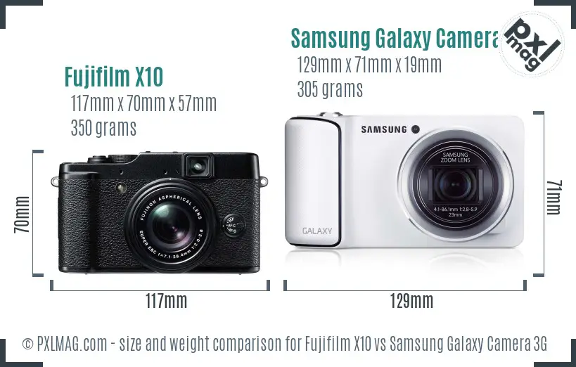 Fujifilm X10 vs Samsung Galaxy Camera 3G size comparison