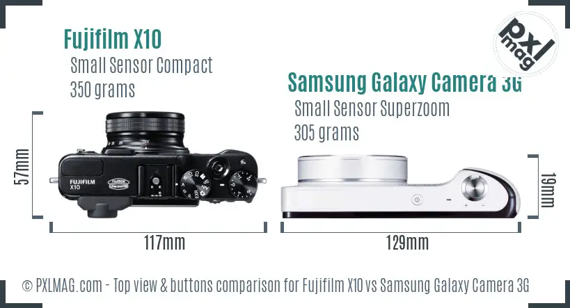 Fujifilm X10 vs Samsung Galaxy Camera 3G top view buttons comparison