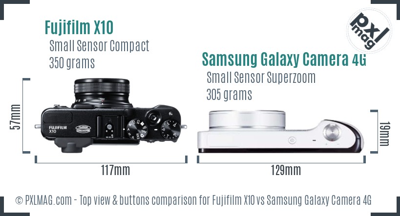 Fujifilm X10 vs Samsung Galaxy Camera 4G top view buttons comparison
