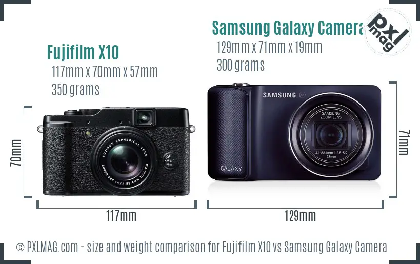 Fujifilm X10 vs Samsung Galaxy Camera size comparison