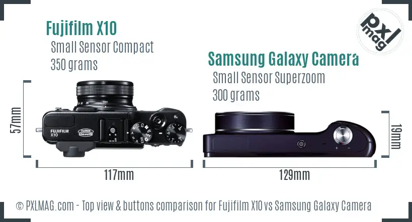 Fujifilm X10 vs Samsung Galaxy Camera top view buttons comparison