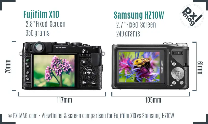 Fujifilm X10 vs Samsung HZ10W Screen and Viewfinder comparison Fujifilm X10 vs Samsung HZ10W Screen and Viewfinder comparison
