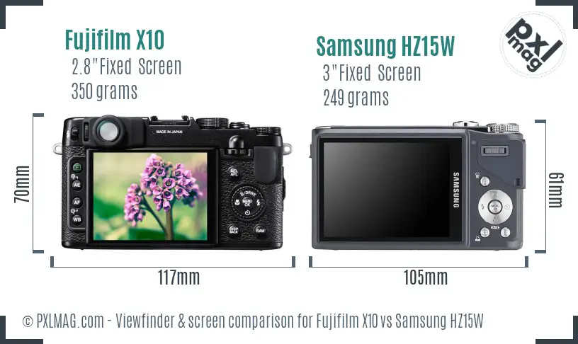 Fujifilm X10 vs Samsung HZ15W Screen and Viewfinder comparison