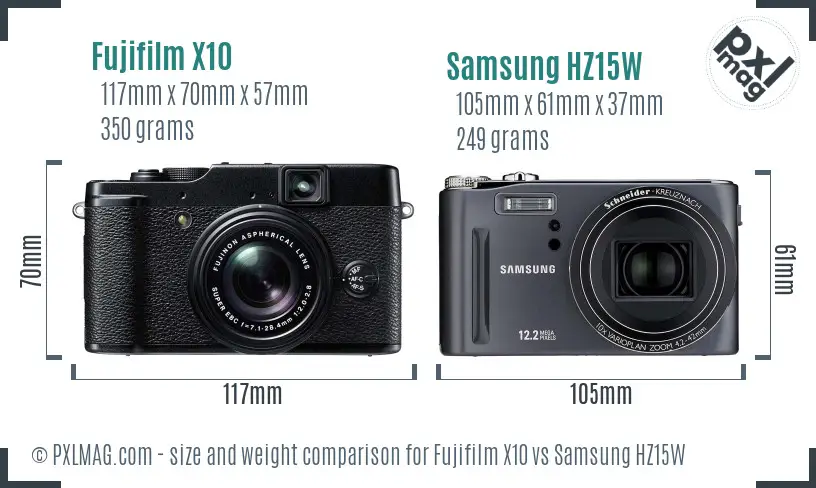 Fujifilm X10 vs Samsung HZ15W size comparison