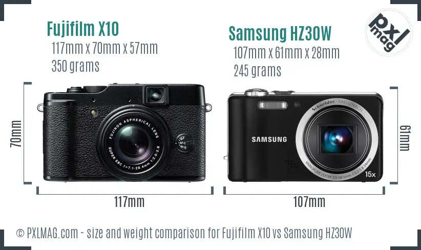 Fujifilm X10 vs Samsung HZ30W size comparison