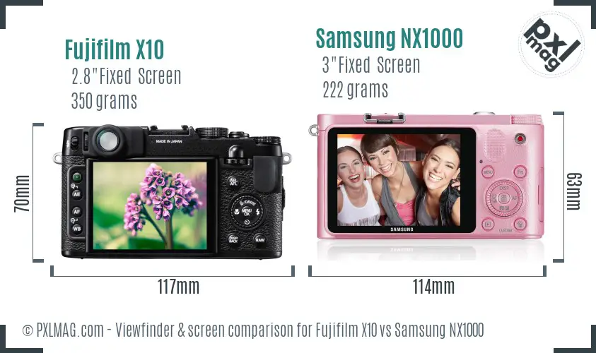 Fujifilm X10 vs Samsung NX1000 Screen and Viewfinder comparison