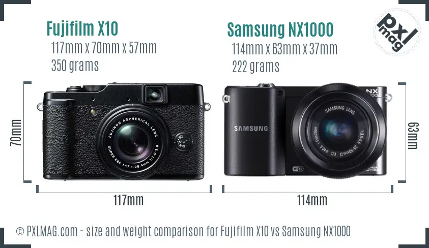 Fujifilm X10 vs Samsung NX1000 size comparison