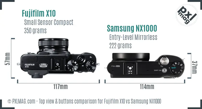 Fujifilm X10 vs Samsung NX1000 top view buttons comparison
