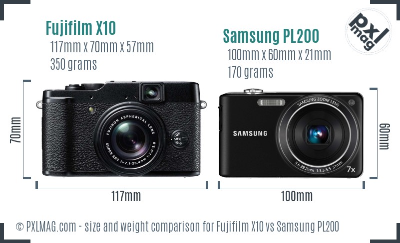 Fujifilm X10 vs Samsung PL200 size comparison