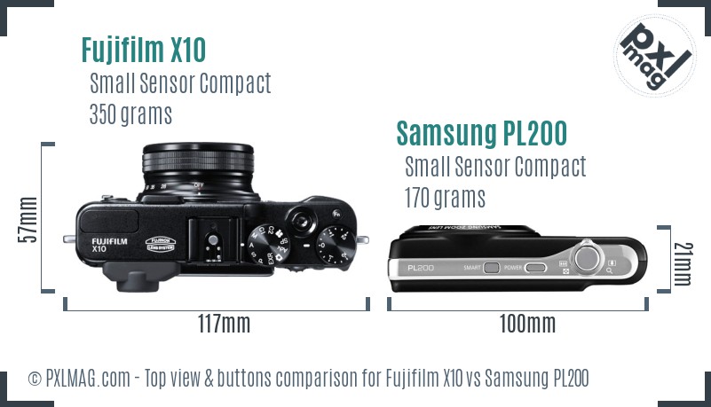 Fujifilm X10 vs Samsung PL200 top view buttons comparison