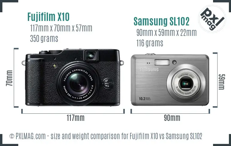 Fujifilm X10 vs Samsung SL102 size comparison