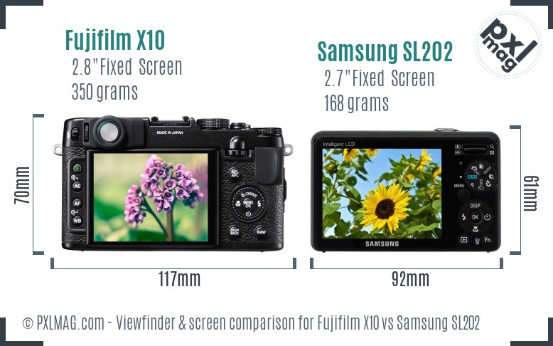 Fujifilm X10 vs Samsung SL202 Screen and Viewfinder comparison