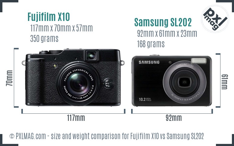 Fujifilm X10 vs Samsung SL202 size comparison Fujifilm X10 vs Samsung SL202 size comparison