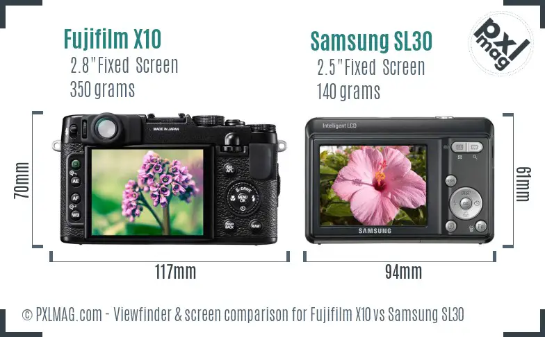 Fujifilm X10 vs Samsung SL30 Screen and Viewfinder comparison Fujifilm X10 vs Samsung SL30 Screen and Viewfinder comparison