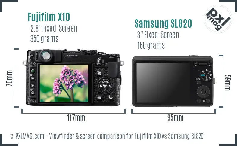 Fujifilm X10 vs Samsung SL820 Screen and Viewfinder comparison