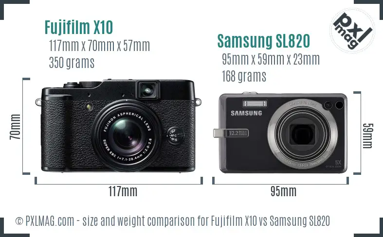 Fujifilm X10 vs Samsung SL820 size comparison