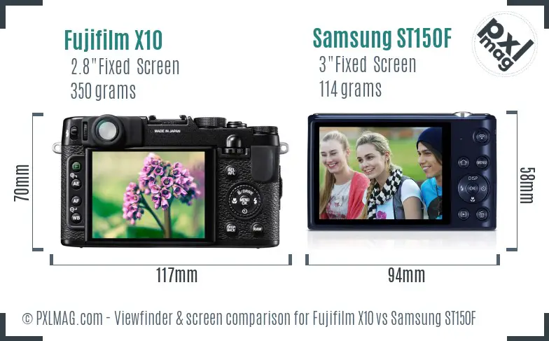 Fujifilm X10 vs Samsung ST150F Screen and Viewfinder comparison
