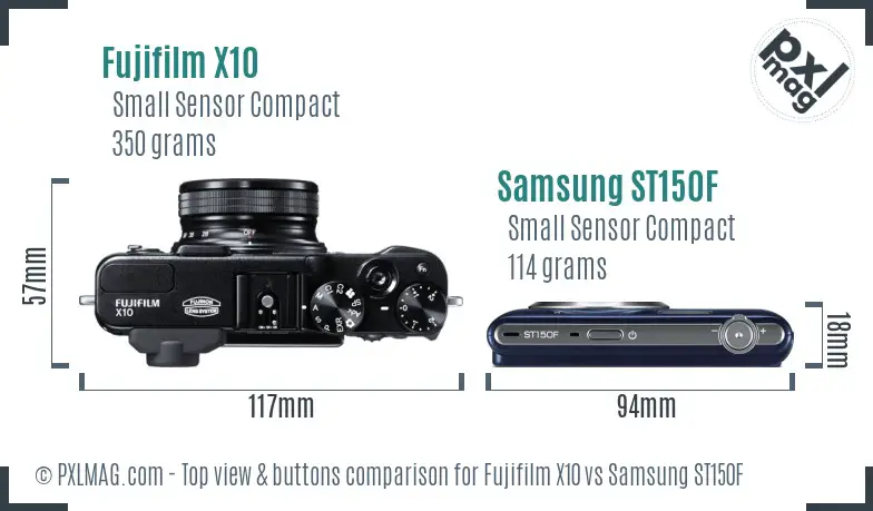 Fujifilm X10 vs Samsung ST150F top view buttons comparison
