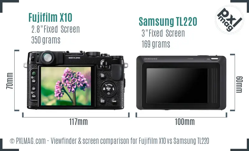 Fujifilm X10 vs Samsung TL220 Screen and Viewfinder comparison