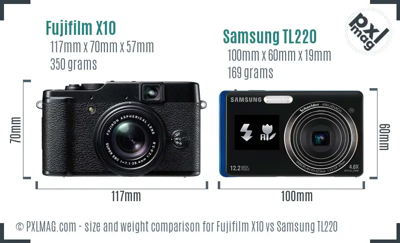 Fujifilm X10 vs Samsung TL220 size comparison