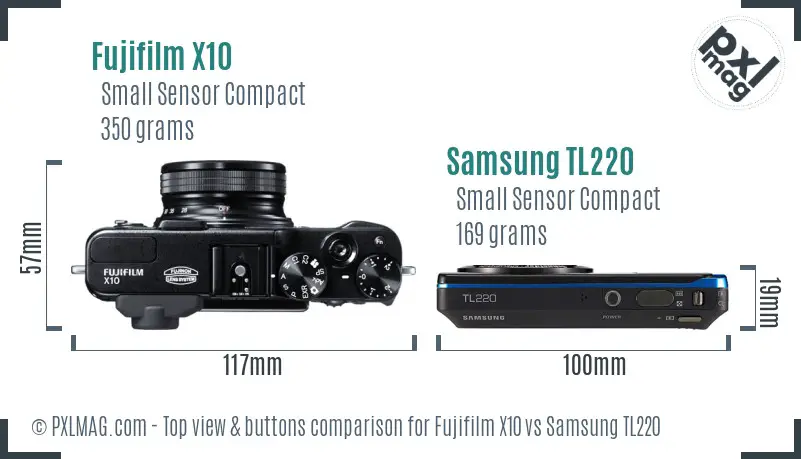 Fujifilm X10 vs Samsung TL220 top view buttons comparison