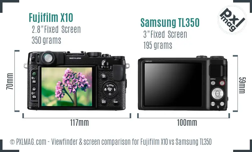 Fujifilm X10 vs Samsung TL350 Screen and Viewfinder comparison