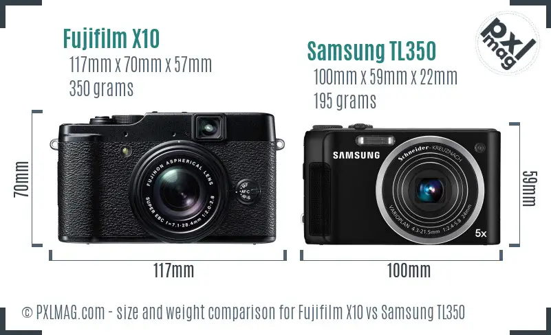 Fujifilm X10 vs Samsung TL350 size comparison
