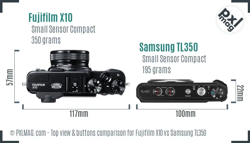 Fujifilm X10 vs Samsung TL350 top view buttons comparison